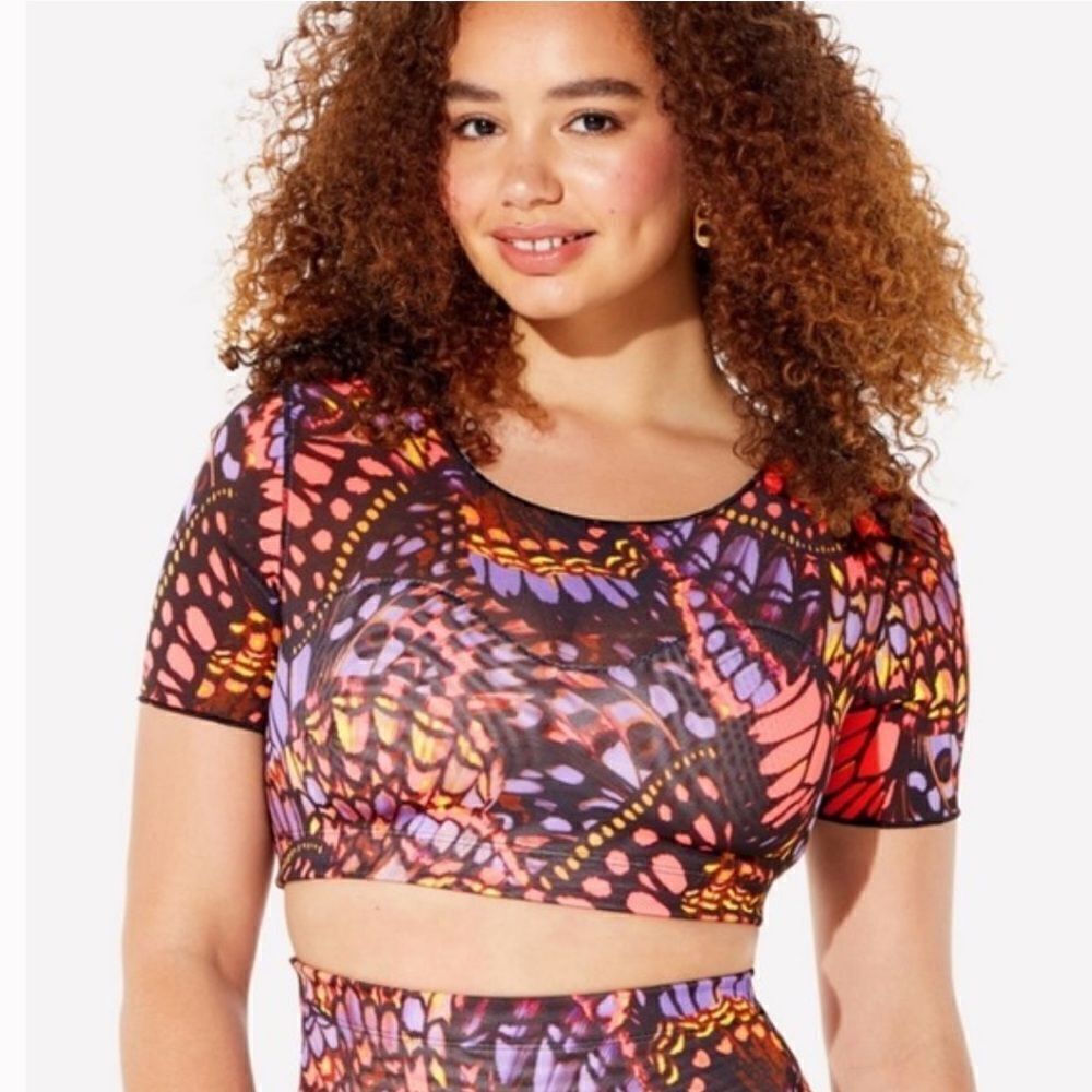 Yitty butterfly print midi crop mesh top size large - fits tight